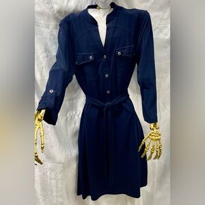 1/2 button Navy Dress with 3/4 sleeves.